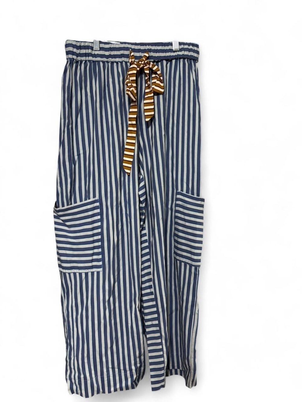 Striped Blue and White wide leg pants with Contrast Tie